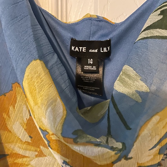 kate and lily blue floral dress Kate and Lily Blue Floral Chiffon Smocked Balloon Sleeve Knee Length Dress  8P